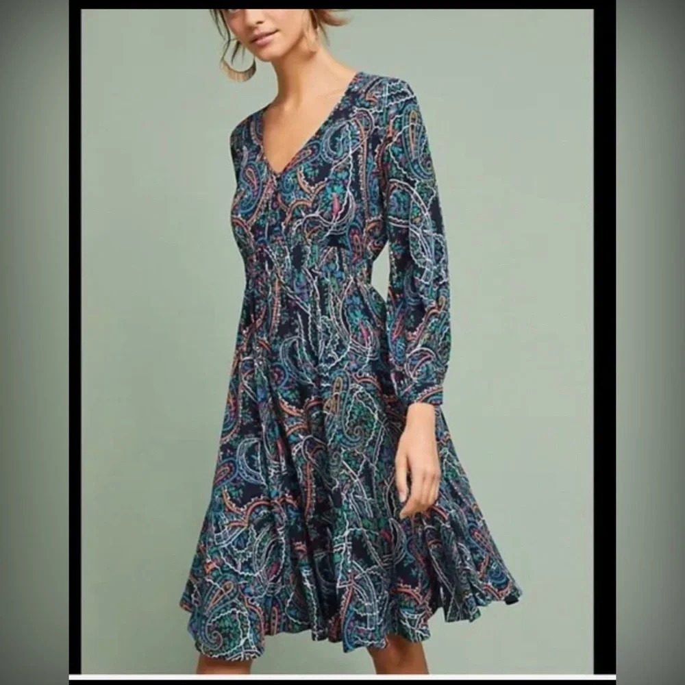 Maeve by Anthropologie Maplewood Neon multicolor Dress Paisley XS